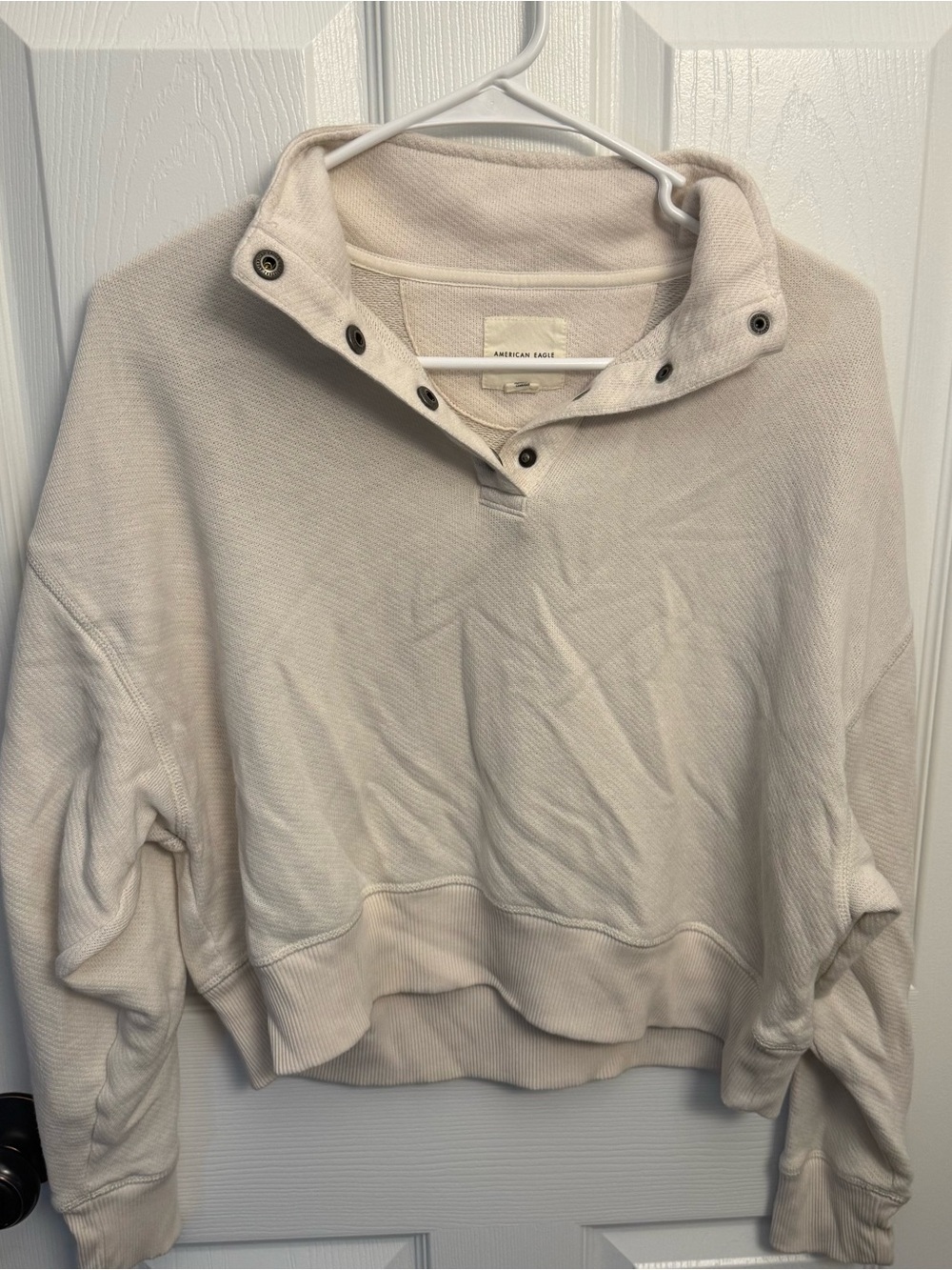 American Eagle Cream Snap Neck Pullover Sweatshirt